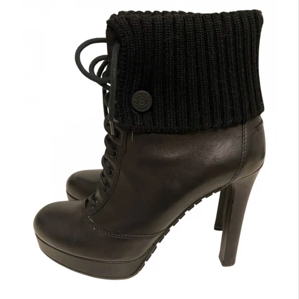 Gucci Brown Heeled Lace Up Boots with Knit Cuff